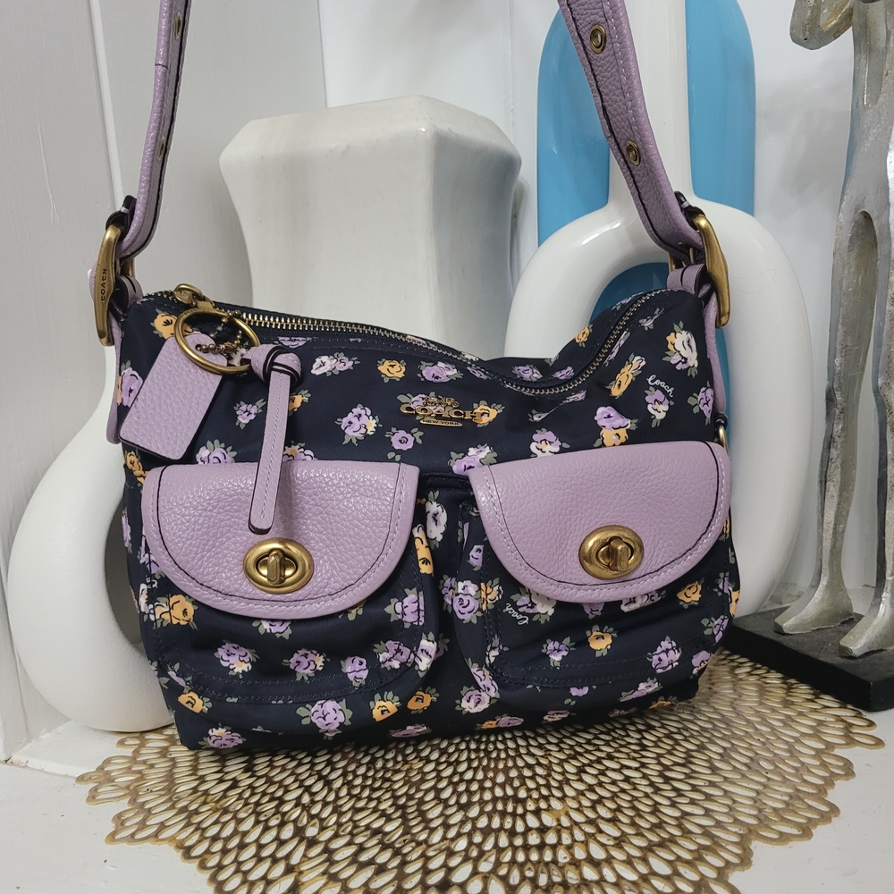 Coach Floral Shoulder Bag with Lavender and Black